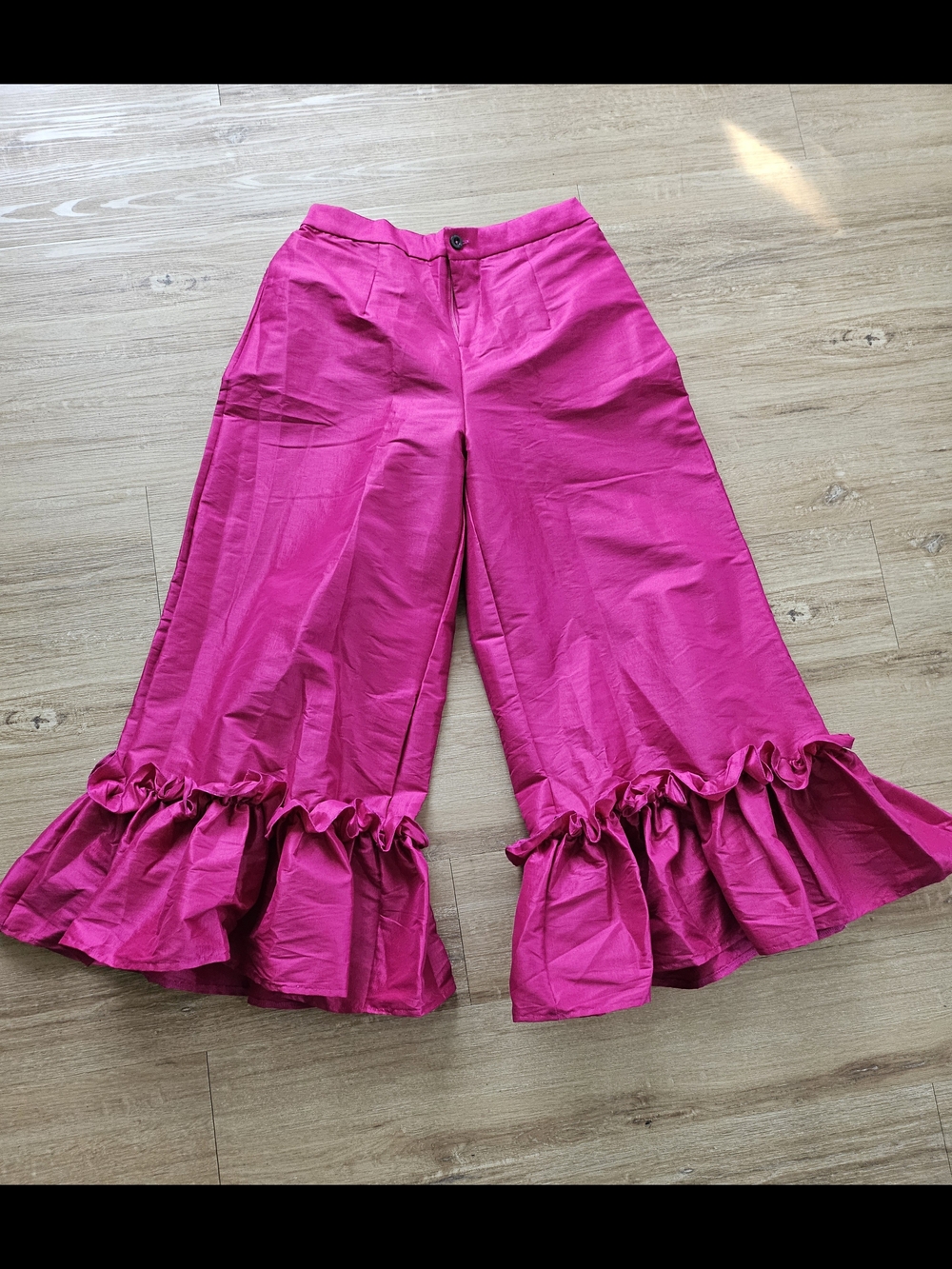 Fuchsia Ruffle Hem Wide-Leg Pants